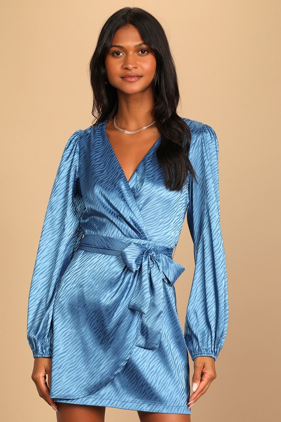 Blue Long Sleeve Dress - Zebra Print ...